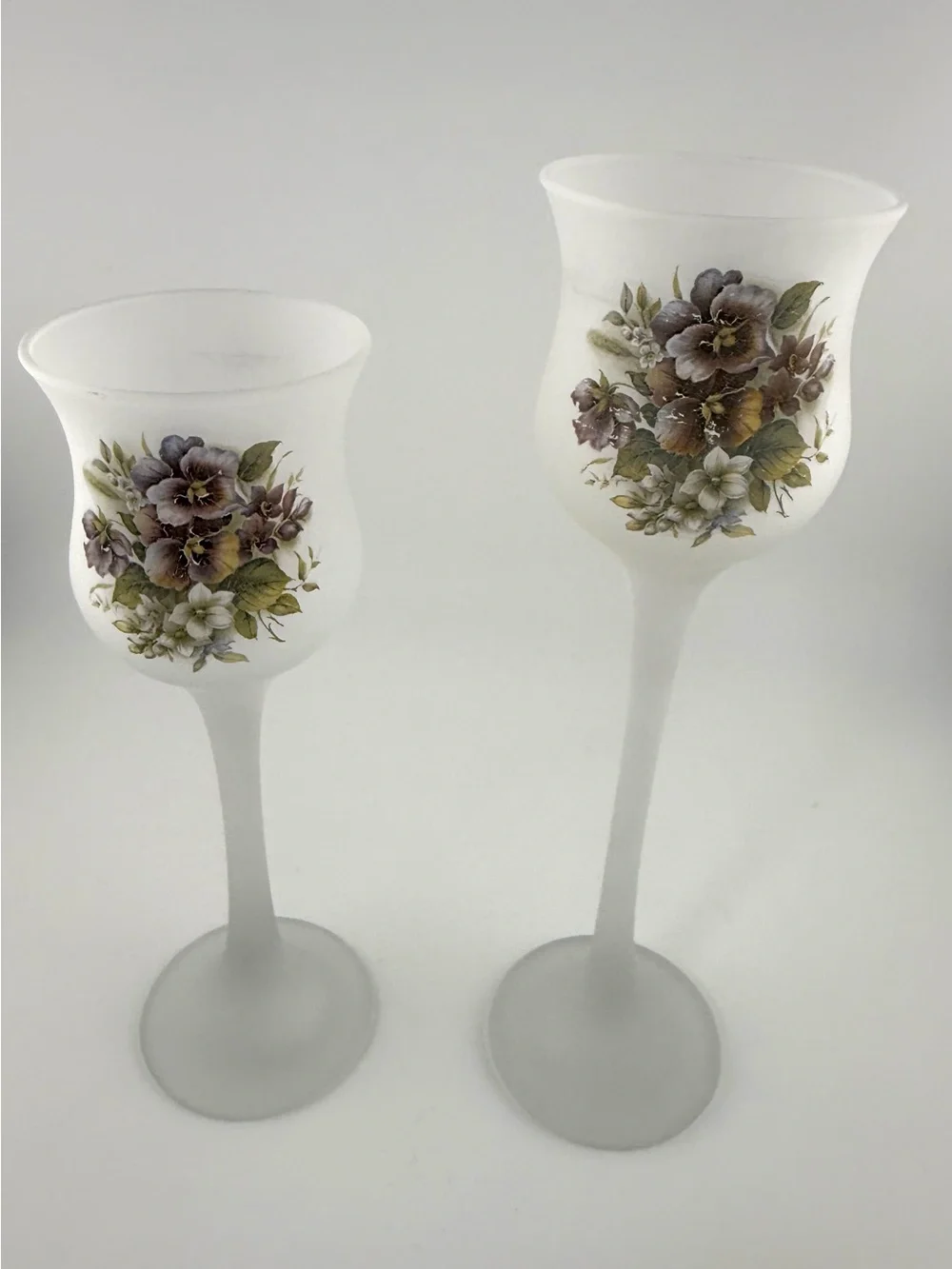 Vintage L.E. Smith frosted glass stemmed votive candle holders